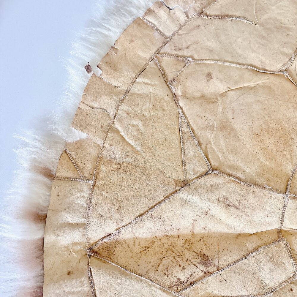 SOUTH AMERICAN ROUND PATCHWORK ALPACA FUR RUG - Picture 9 of 16